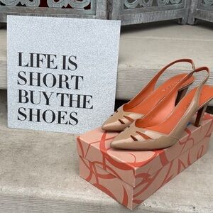 Via Spiga Nude Patent Leather Slingback Heels